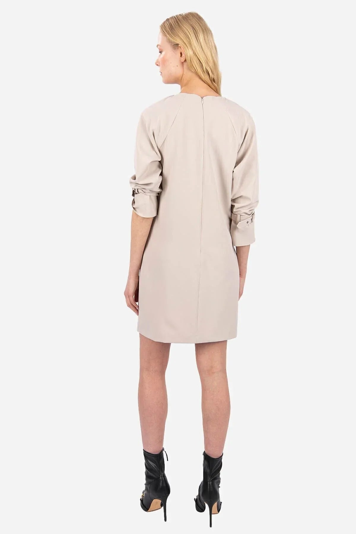 FRN LINE – Beige Buckle Detail Mini Dress for Women FRN3003