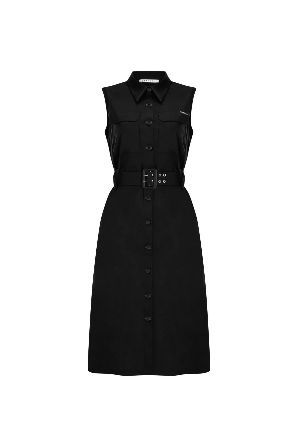 FRN LINE – Black Belted Sleeveless Shirt Dress for Women FRN30397
