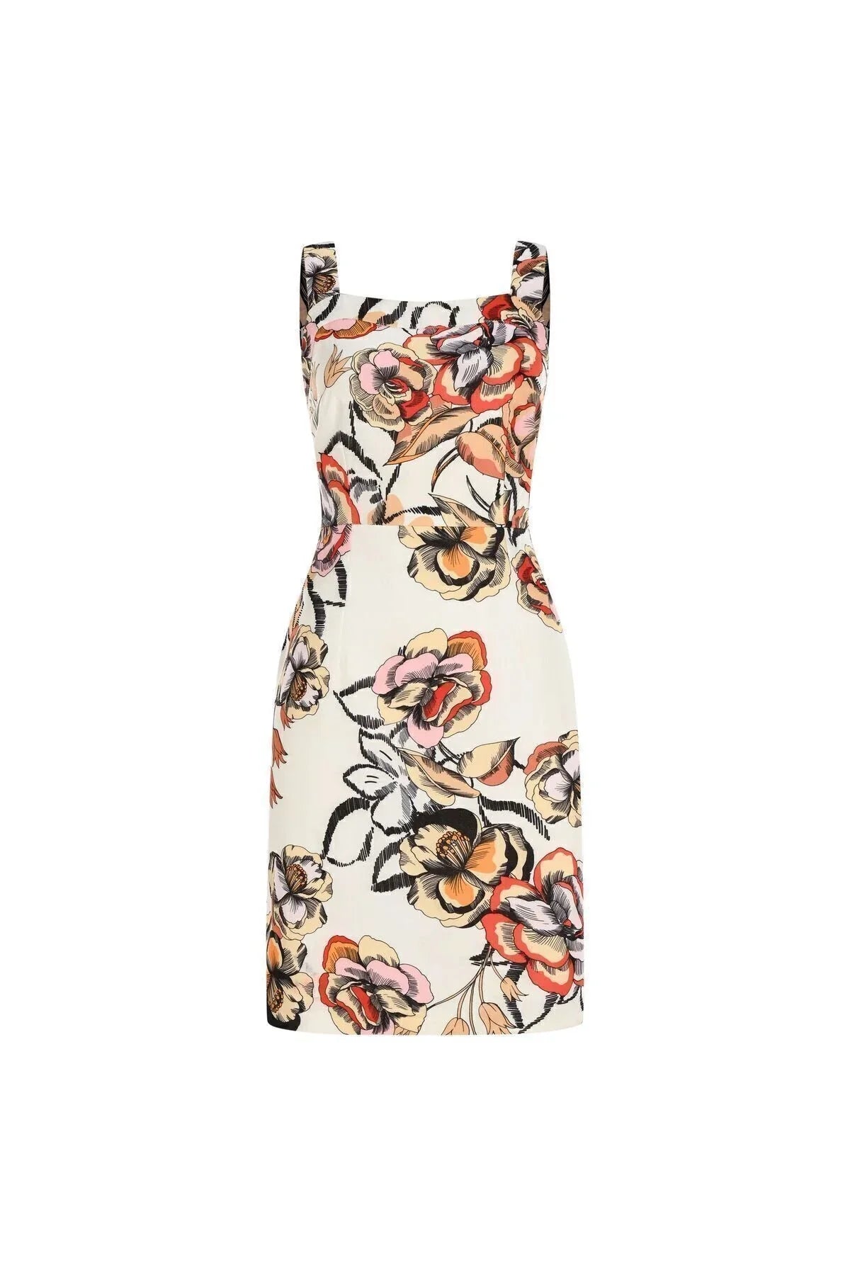 FRN LINE – White Floral Patterned Cotton Mini Dress for Women FRN30390