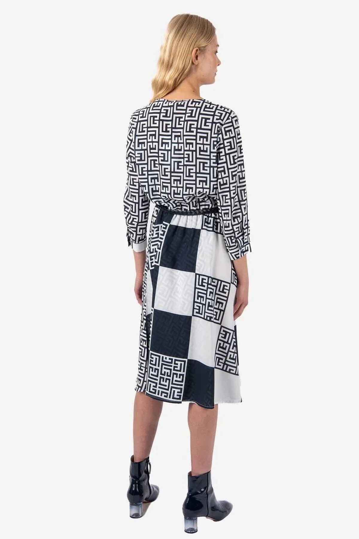FRN LINE – Navy Printed Midi Dress for Women