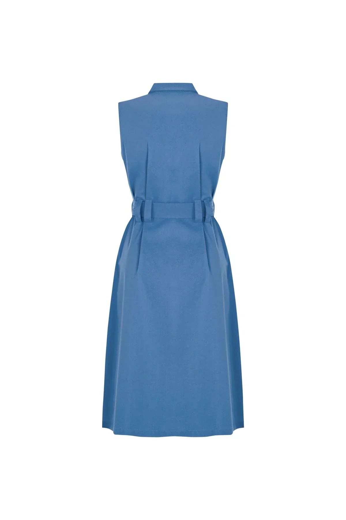 FRN LINE – Blue Belted Sleeveless Shirt Dress for Women FRN30397