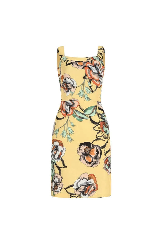 FRN LINE – Yellow Floral Patterned Cotton Mini Dress for Women FRN30390