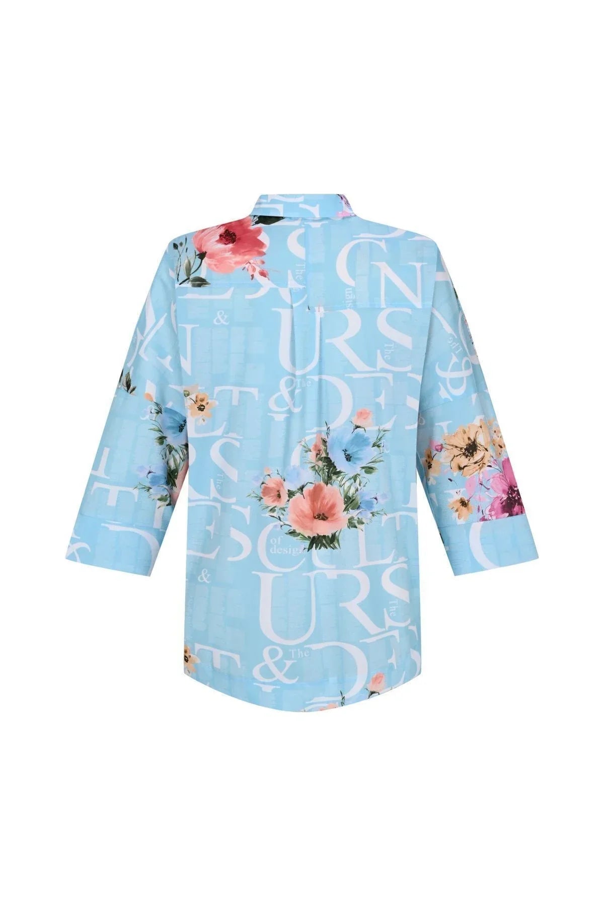 FRN LINE – Blue Typographic Floral Oversized Shirt for Women FRN10101