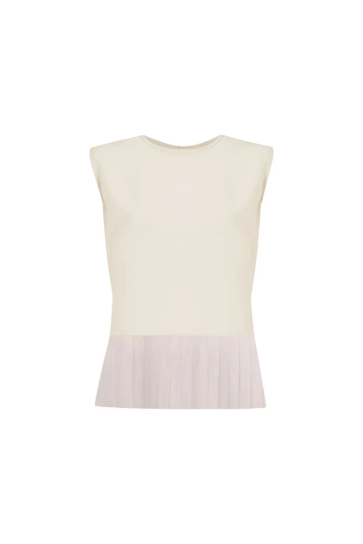 FRN LINE – White Blouse with Pleated Tulle Hem and Back Button Closure for Women FRN1102