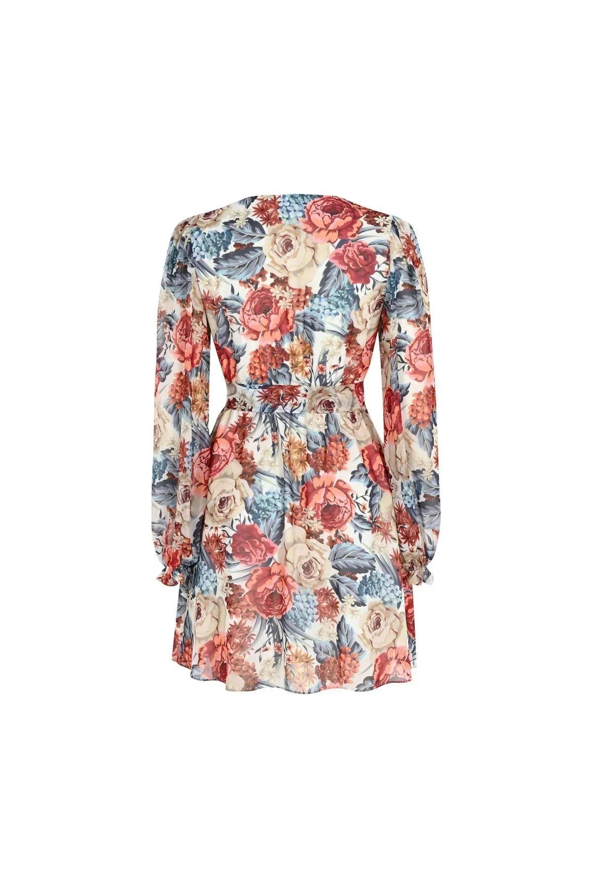 FRN LINE – White Floral Chiffon Wrap Dress for Women FRN30380