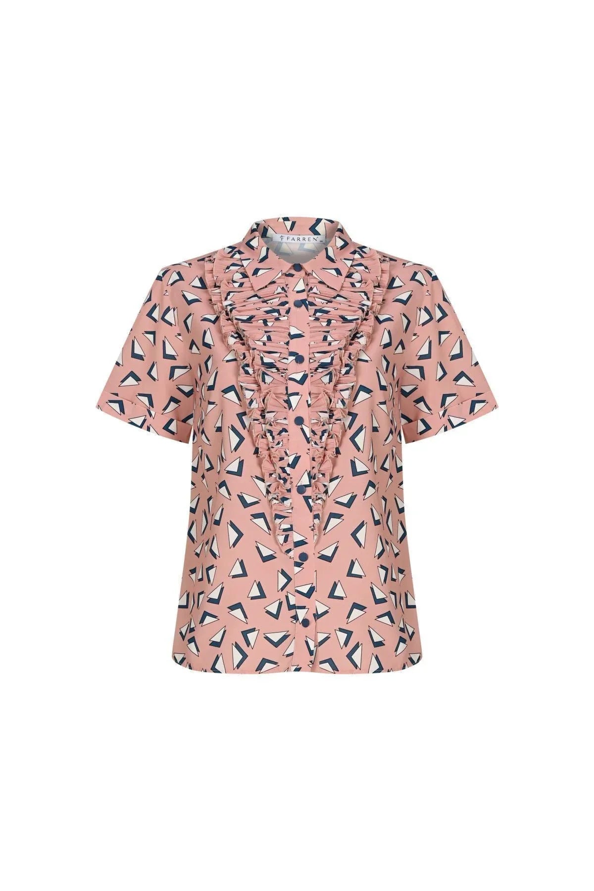 FRN LINE – Pink Short-Sleeve Shirt with Ruffled Front Detail for Women FRN1008