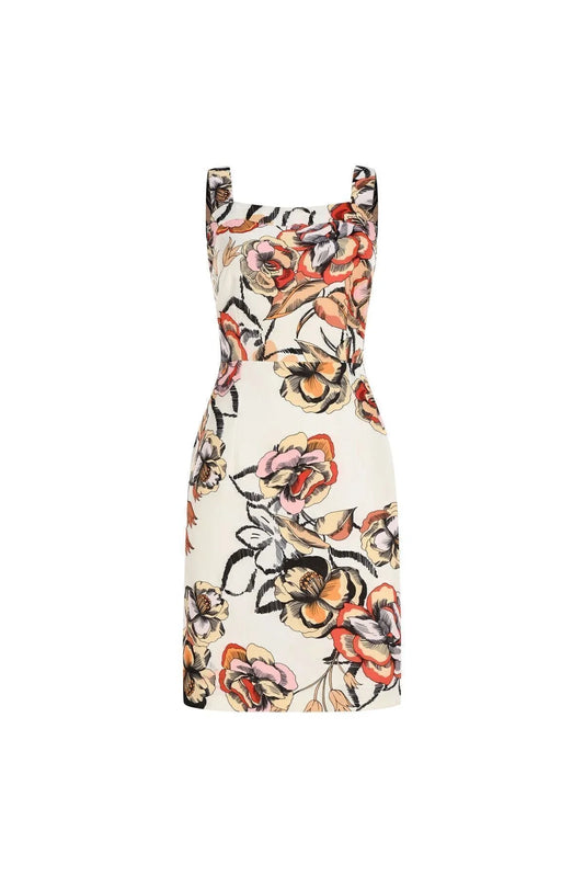 FRN LINE – White Floral Patterned Cotton Mini Dress for Women FRN30390