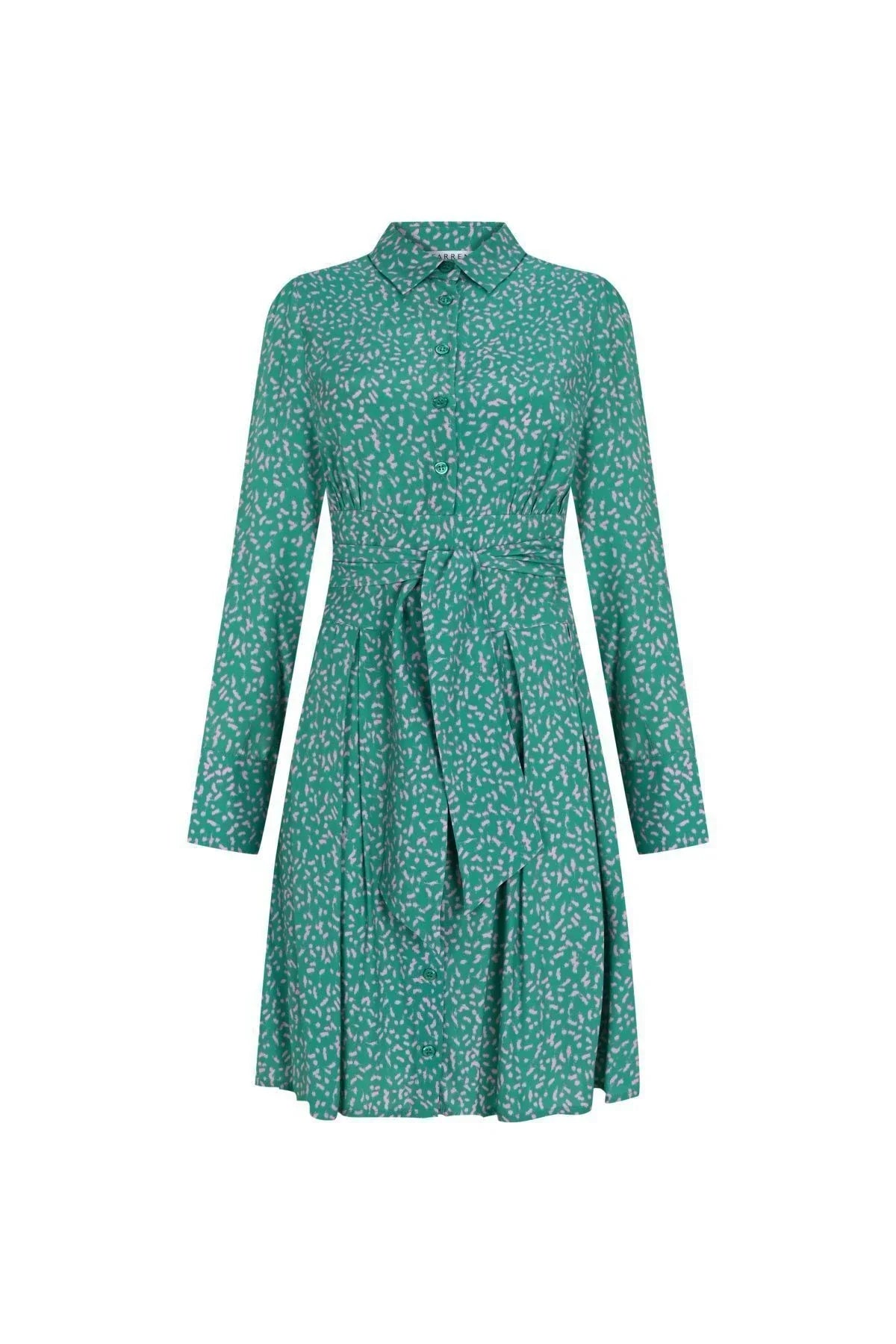 FRN LINE – Green Printed Belted Shirt Dress for Women FRN30386