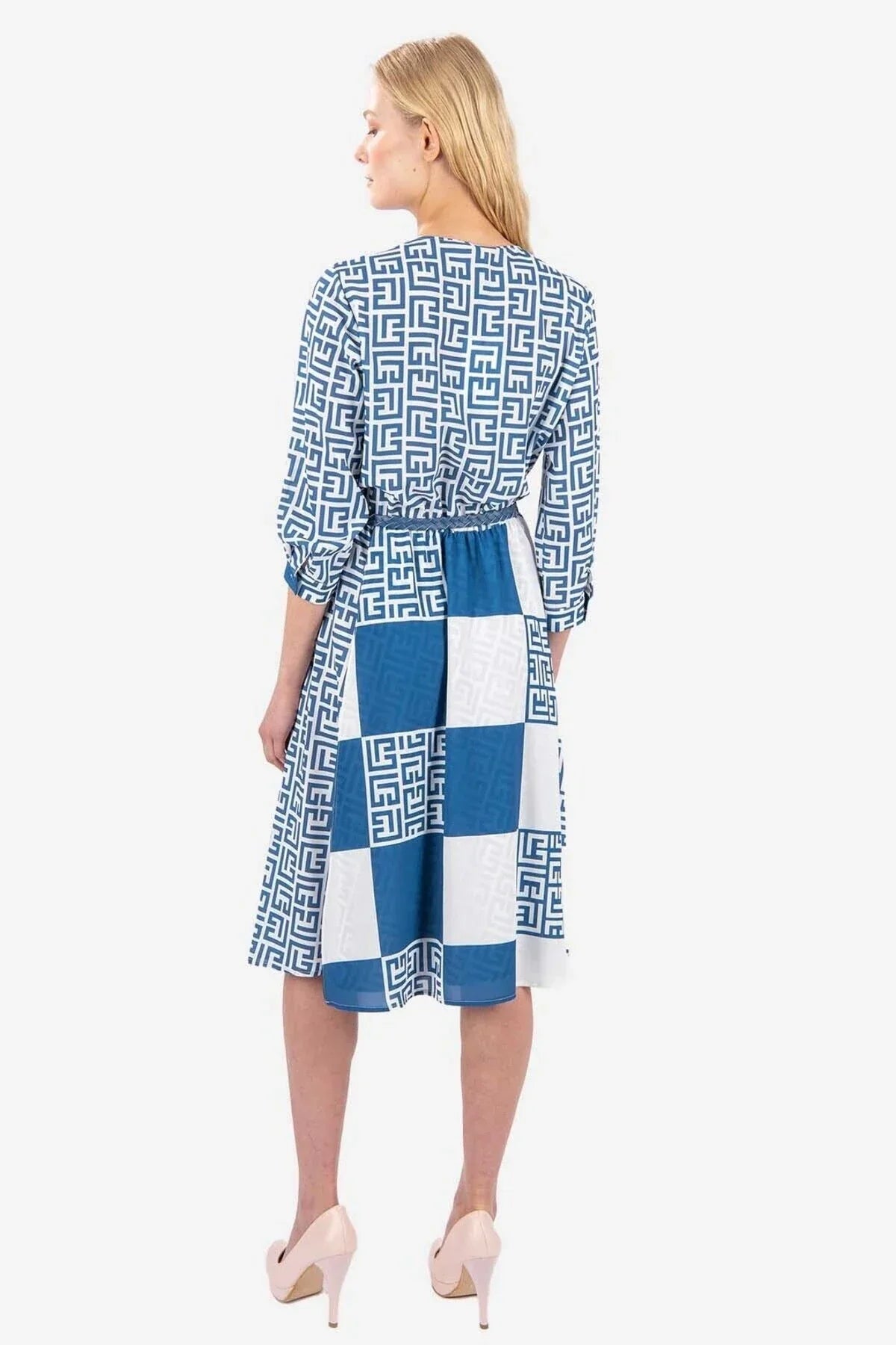 FRN LINE – Blue Printed Midi Dress for Women