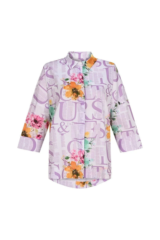 FRN LINE – Lilacc Typographic Floral Oversized Shirt for Women FRN10101