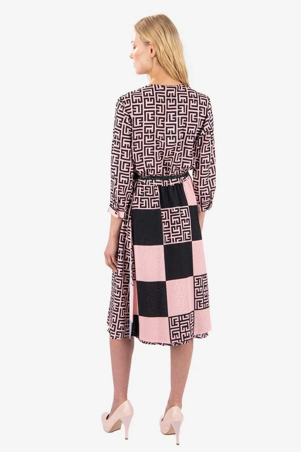 FRN LINE – Pink Printed Midi Dress for Women