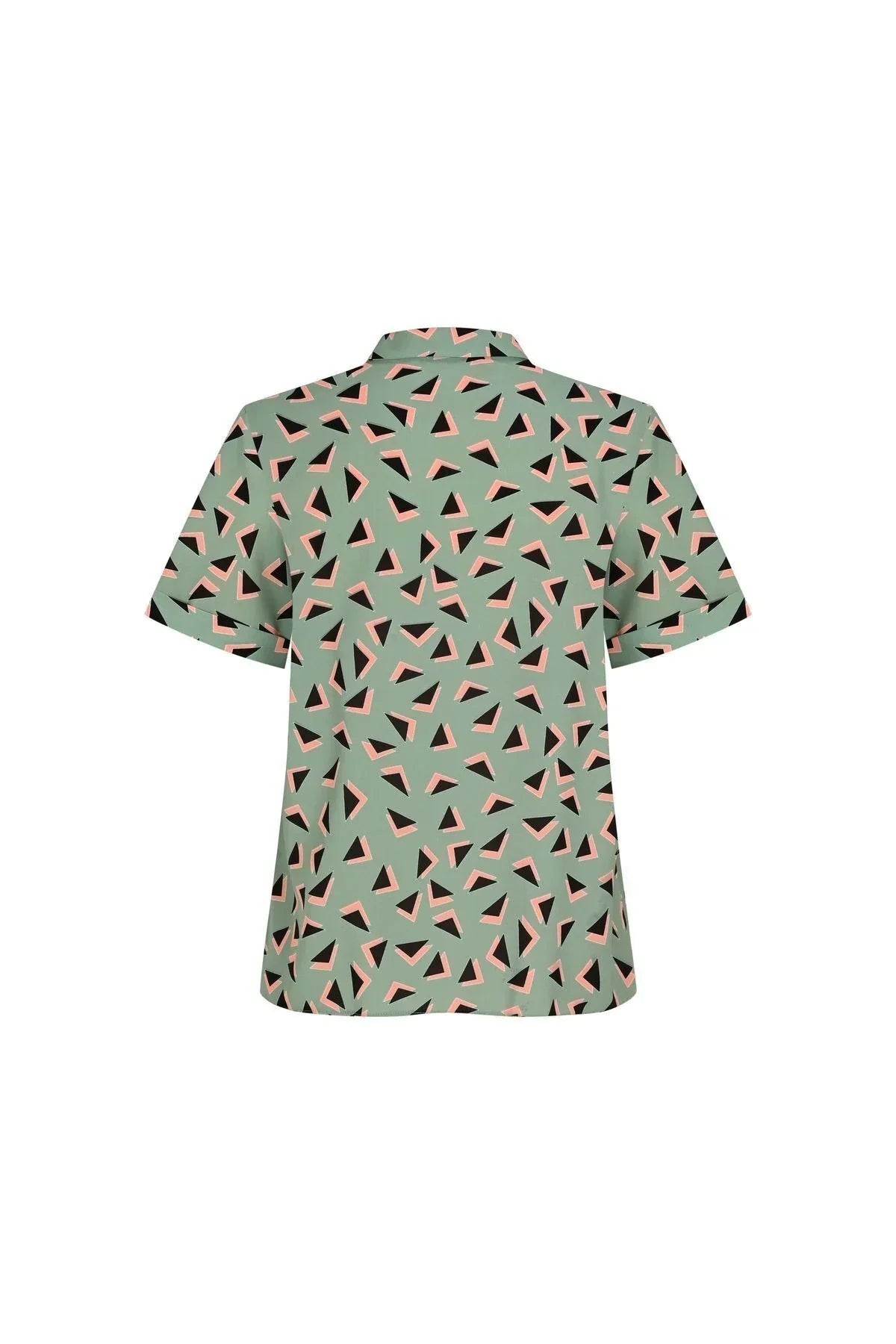 FRN LINE – Green Short-Sleeve Shirt with Ruffled Front Detail for Women FRN1008