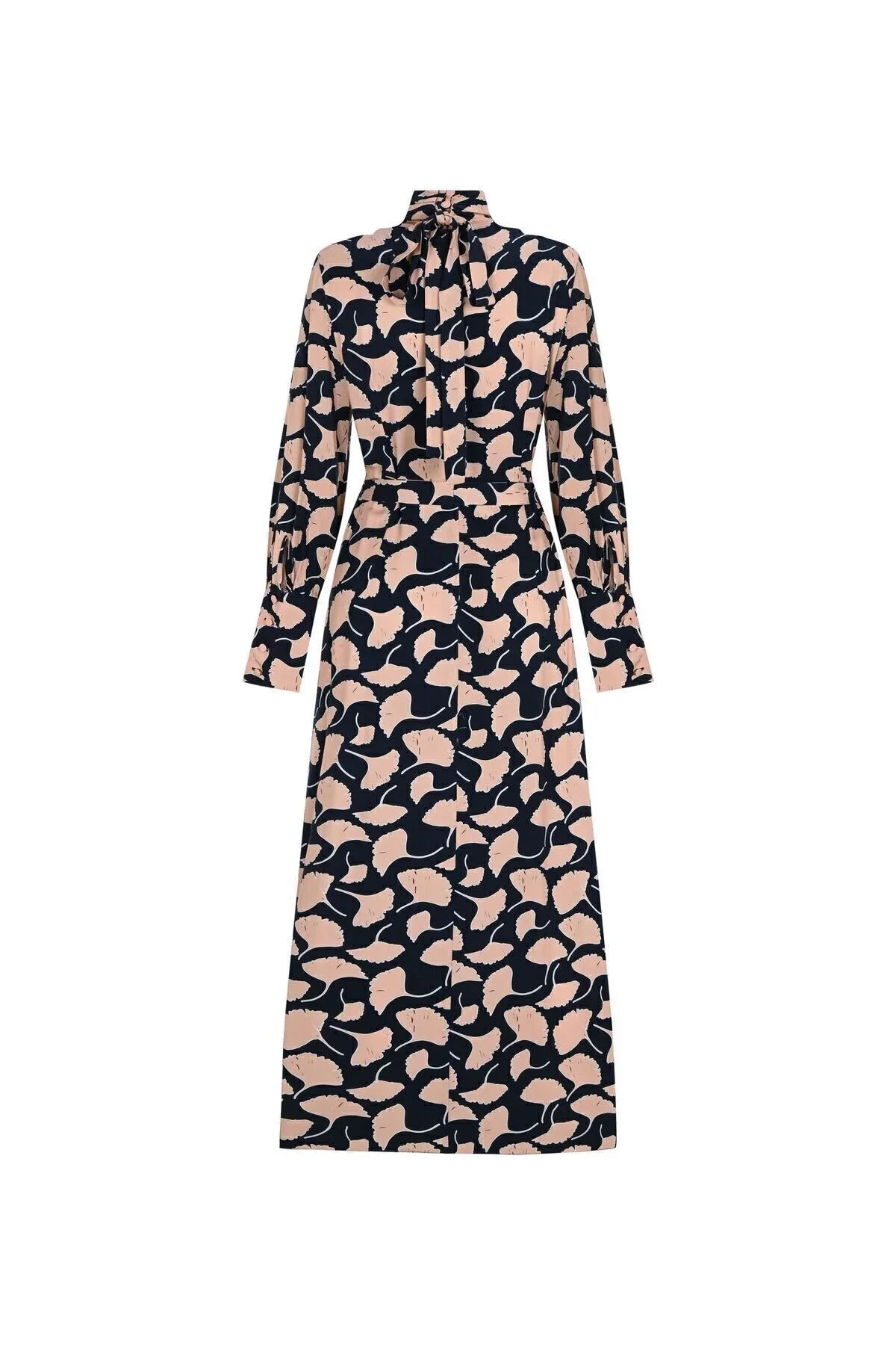 FRN LINE – Cream Printed High-Neck Belted Maxi Dress for Women FRN3118