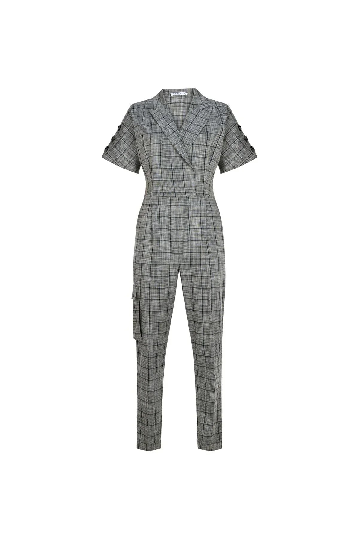 FRN LINE – Grey Checked Short Sleeve Jumpsuit