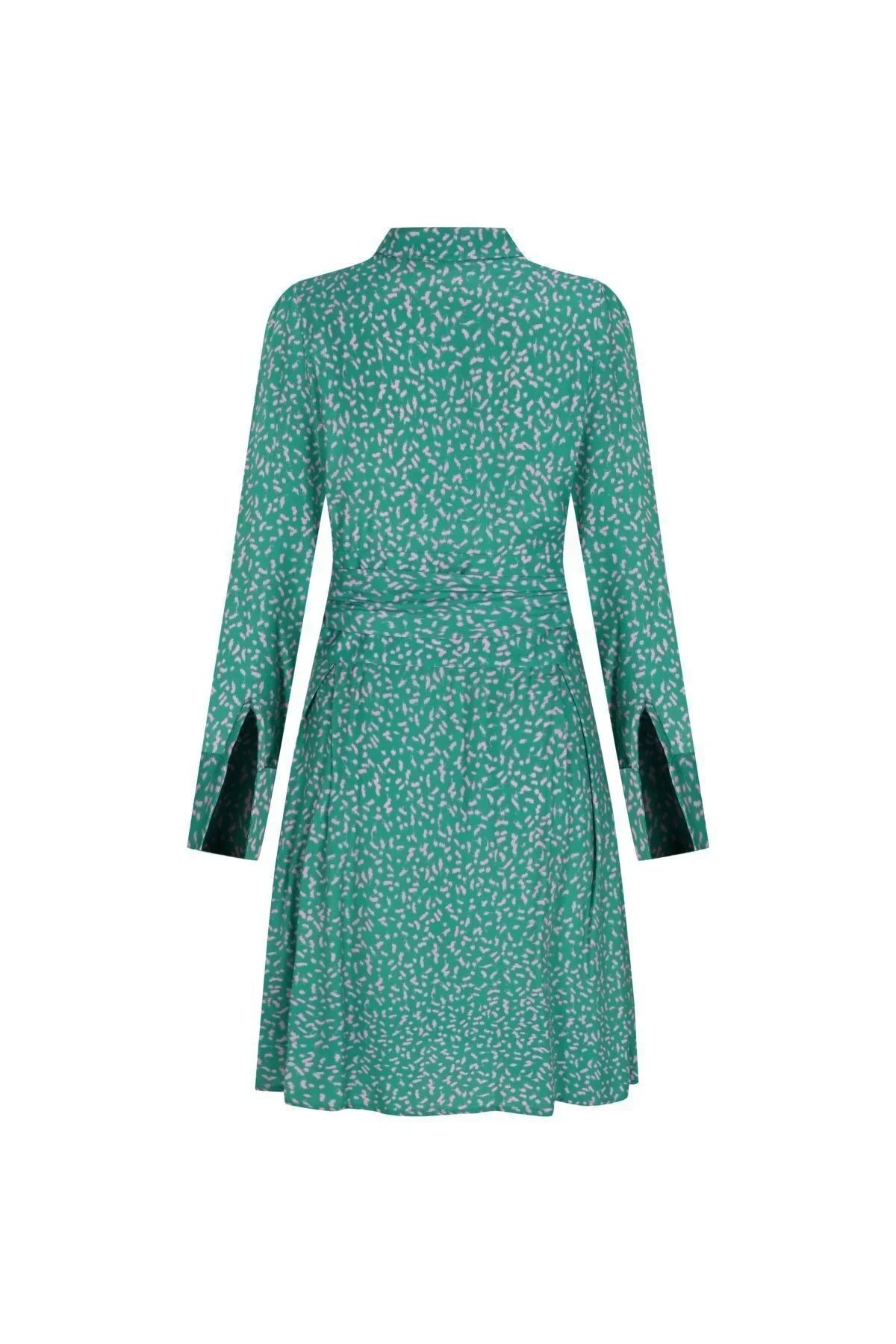 FRN LINE – Green Printed Belted Shirt Dress for Women FRN30386