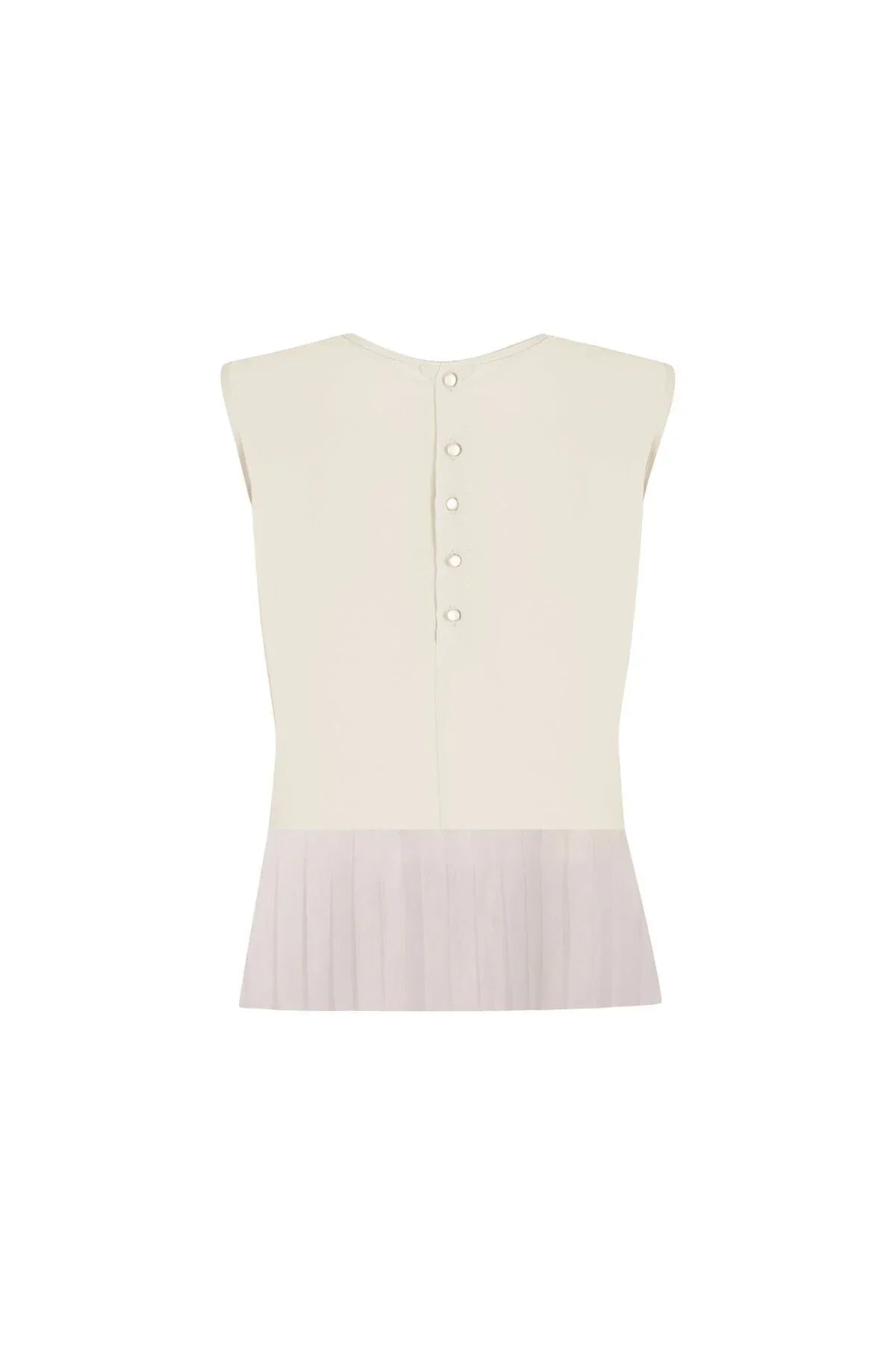 FRN LINE – White Blouse with Pleated Tulle Hem and Back Button Closure for Women FRN1102