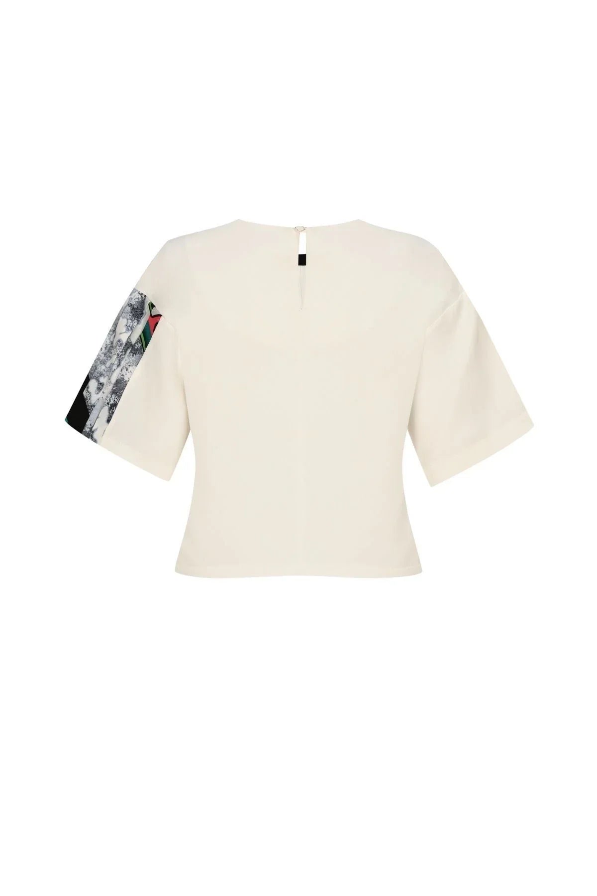 FRN LINE – Black Blouse with Asymmetrical Pleated Patterned Panel for Women FRN1006