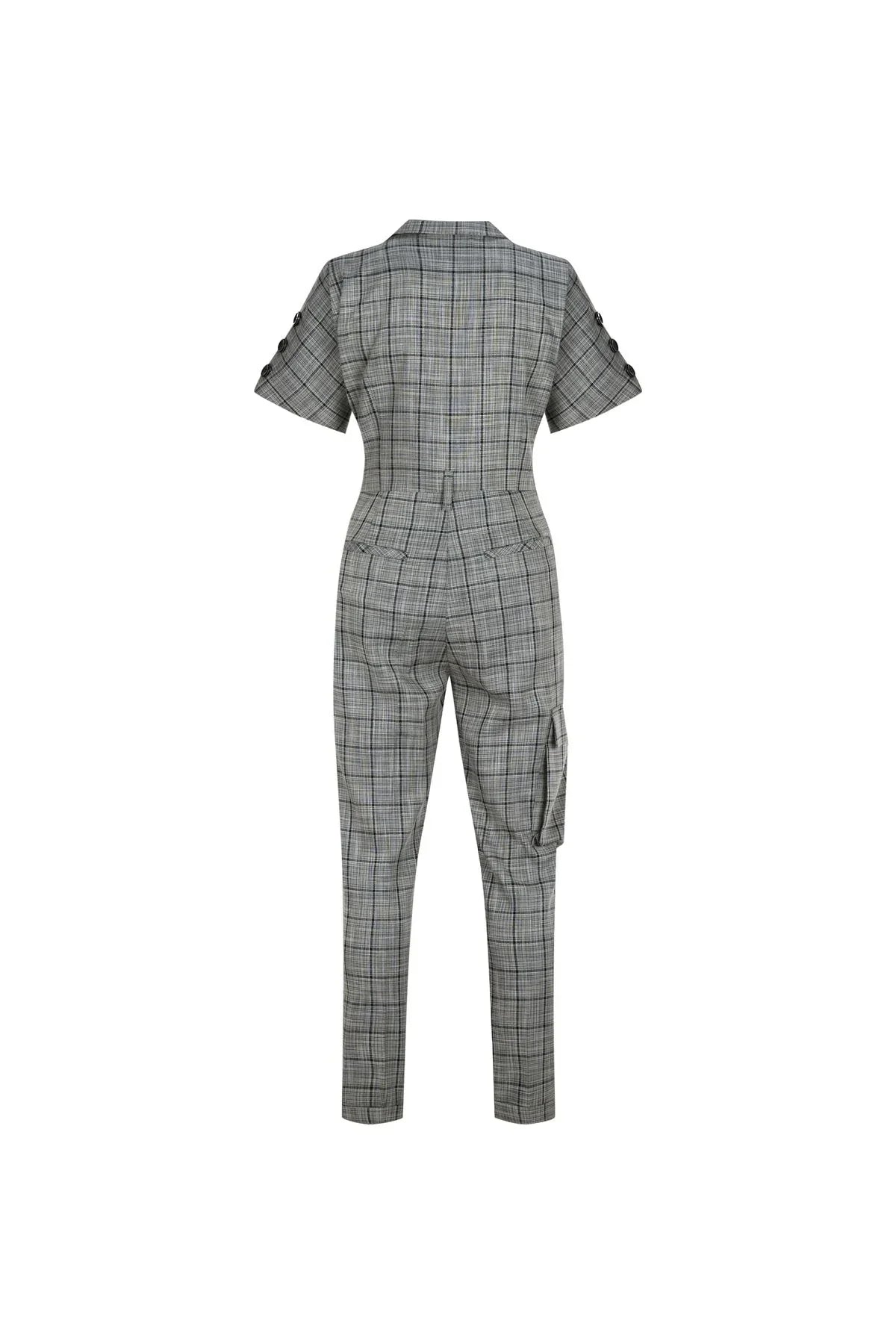 FRN LINE – Grey Checked Short Sleeve Jumpsuit